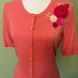7th Avenue NY & Co.Short Sleeve Salmon Colored Sweater W/Embellishments - Size M
